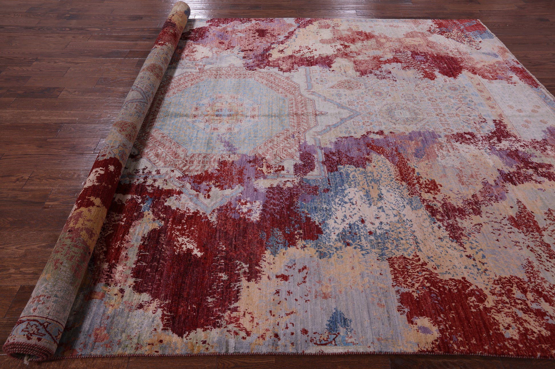 Abstract Modern Mamluk Hand Knotted Wool Rug - 9' 0" X 12' 5" - Golden Nile