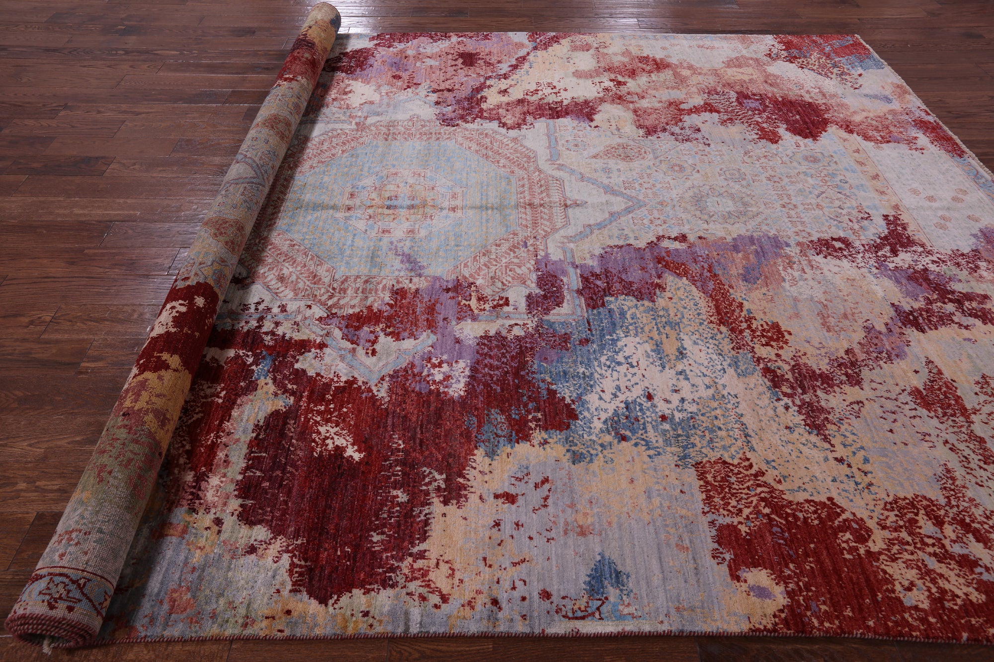 Abstract Modern Mamluk Hand Knotted Wool Rug - 9' 0" X 12' 5" - Golden Nile