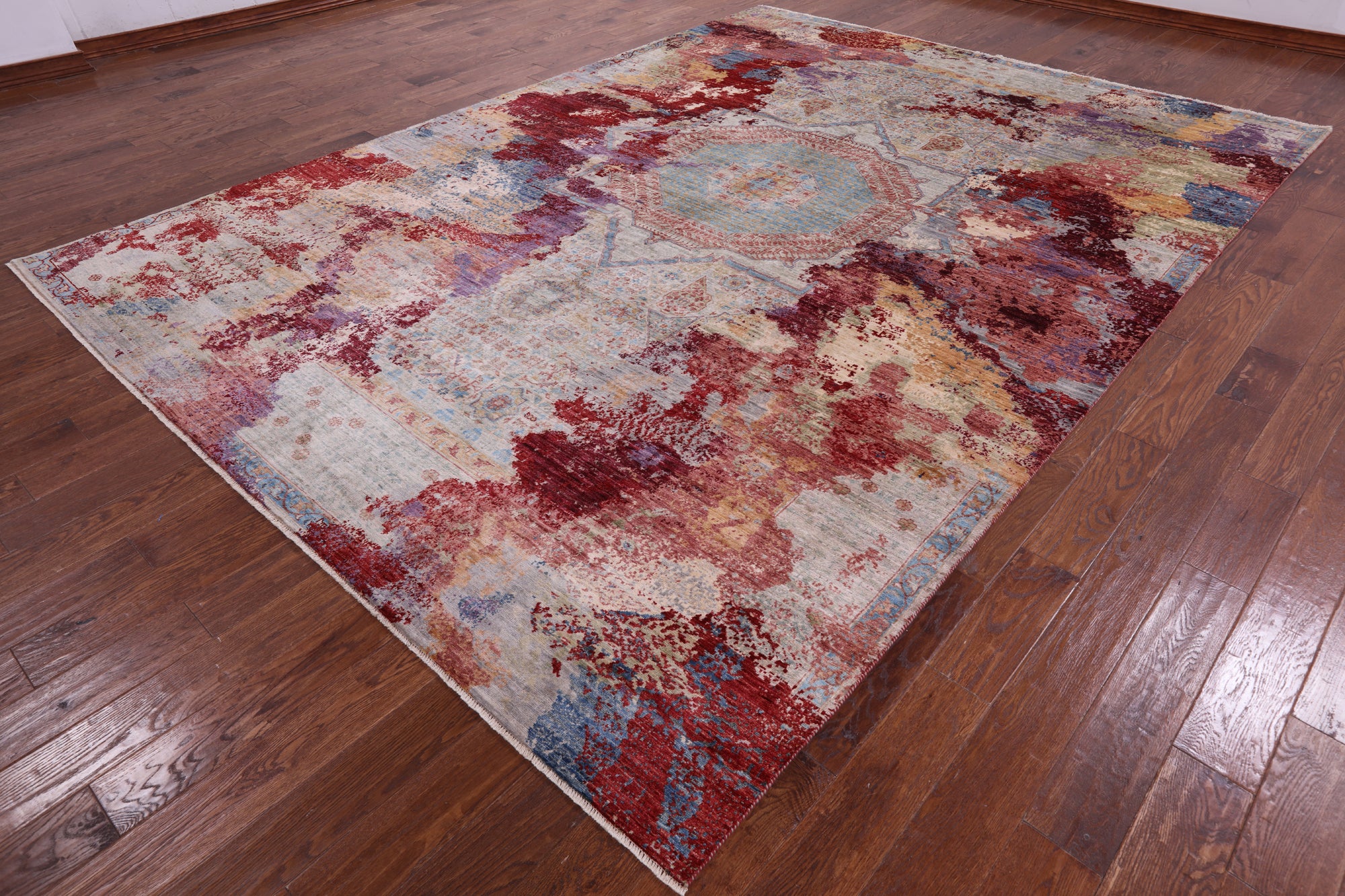 Abstract Modern Mamluk Hand Knotted Wool Rug - 9' 0" X 12' 5" - Golden Nile