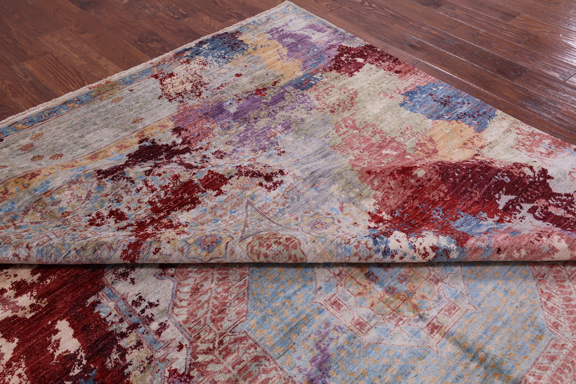 Abstract Modern Mamluk Hand Knotted Wool Rug - 9' 0" X 12' 5" - Golden Nile