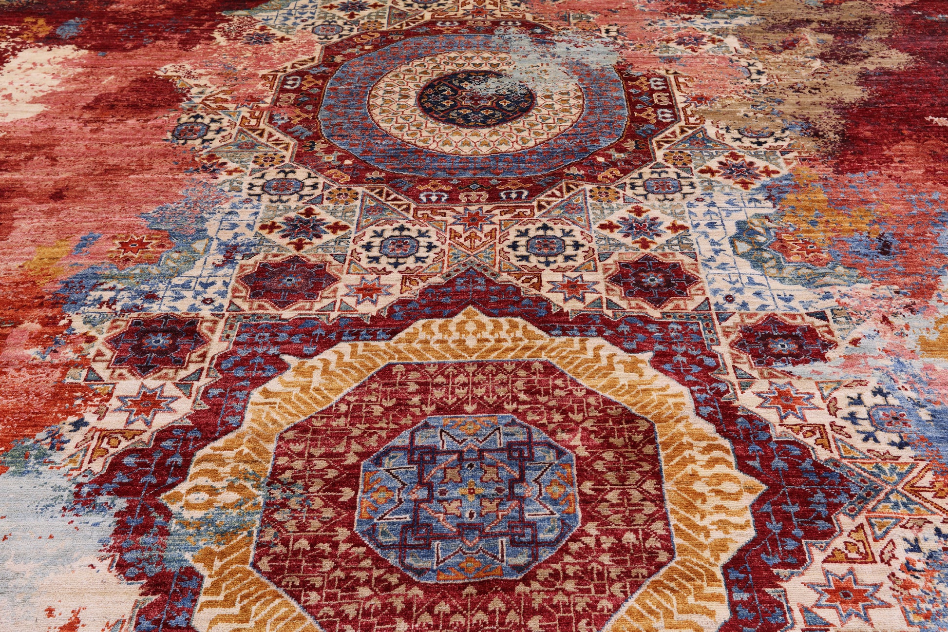 Abstract Modern Mamluk Handmade Wool Rug - 9' 10" X 13' 10" - Golden Nile