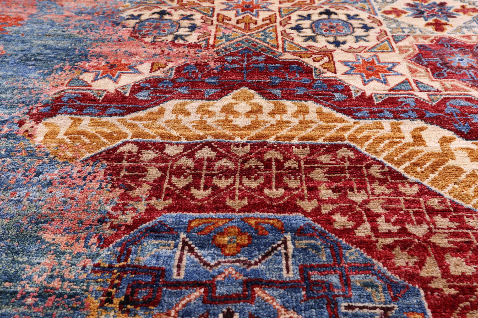 Abstract Modern Mamluk Handmade Wool Rug - 9' 10" X 13' 10" - Golden Nile