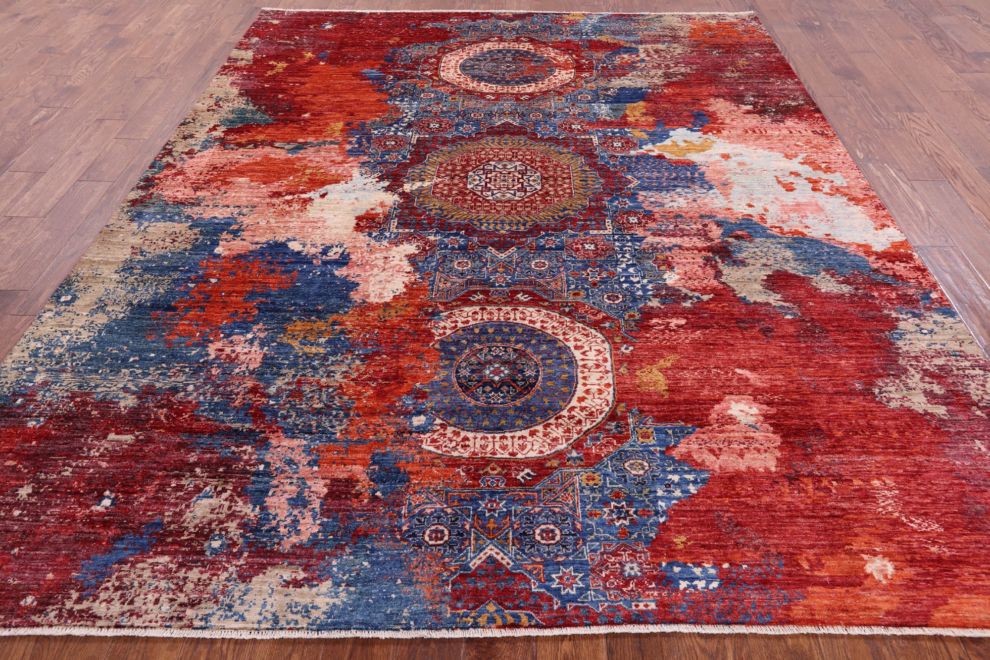 Abstract Modern Mamluk Handmade Wool Rug - 8' 0" X 10' 0" - Golden Nile