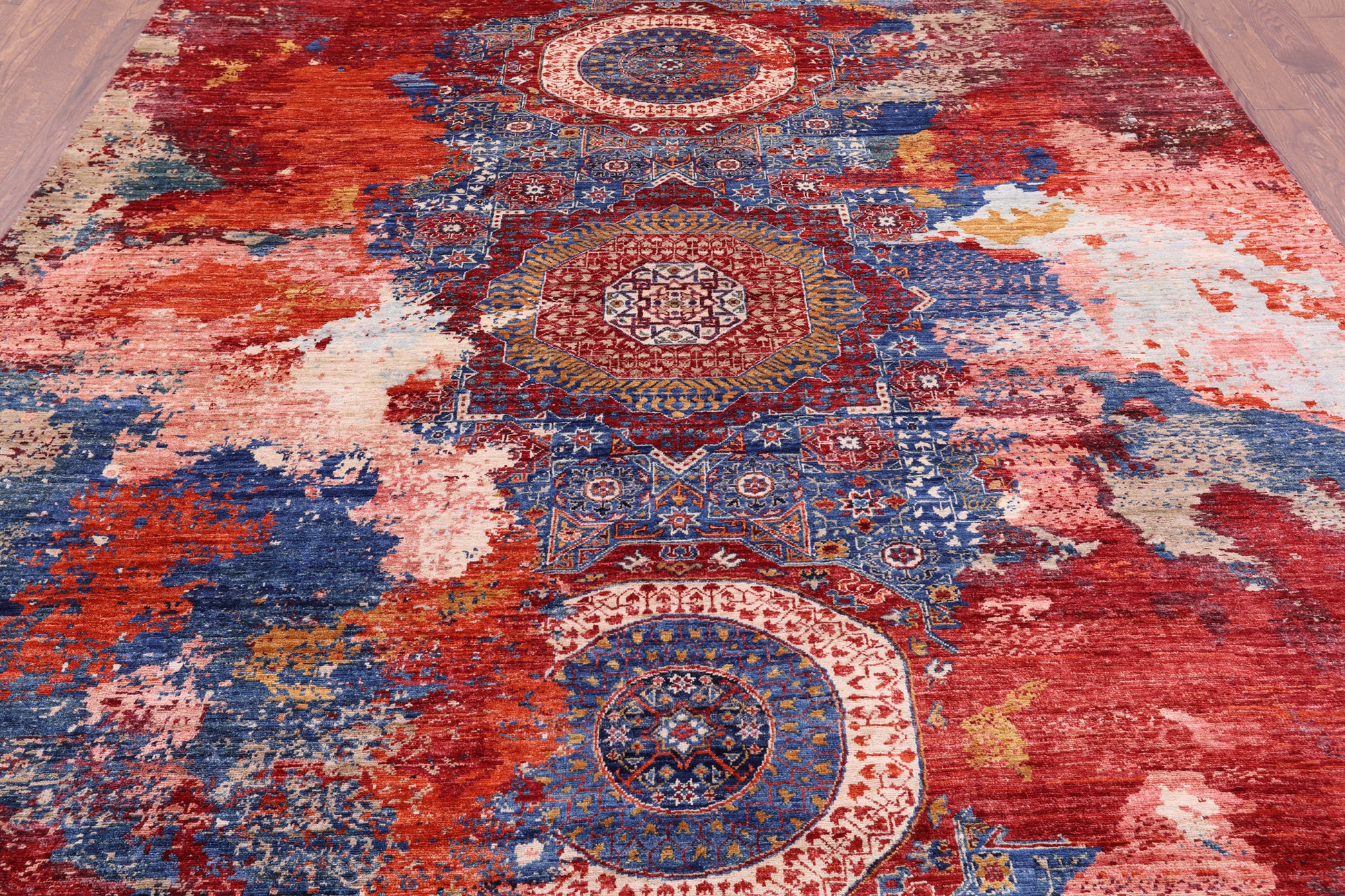 Abstract Modern Mamluk Handmade Wool Rug - 8' 0" X 10' 0" - Golden Nile