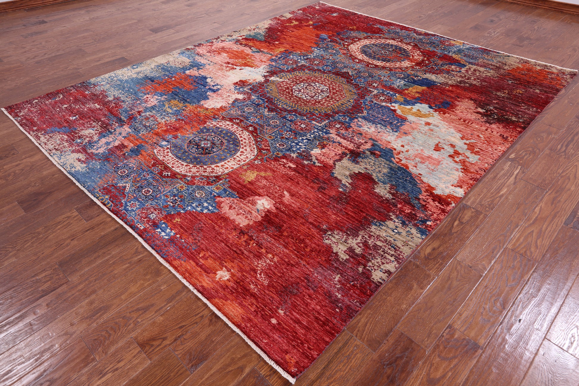 Abstract Modern Mamluk Handmade Wool Rug - 8' 0" X 10' 0" - Golden Nile