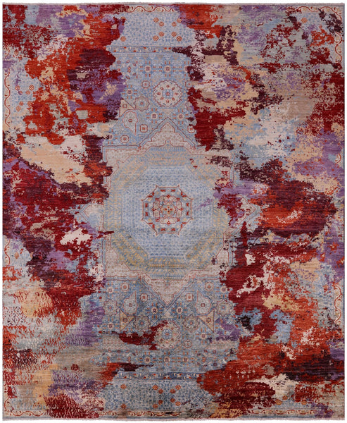 Abstract Modern Mamluk Hand Knotted Wool Rug - 8' 0" X 9' 8" - Golden Nile