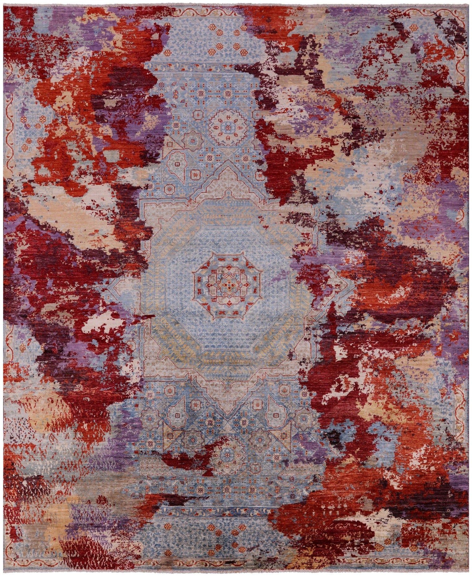 Abstract Modern Mamluk Hand Knotted Wool Rug - 8' 0" X 9' 8" - Golden Nile