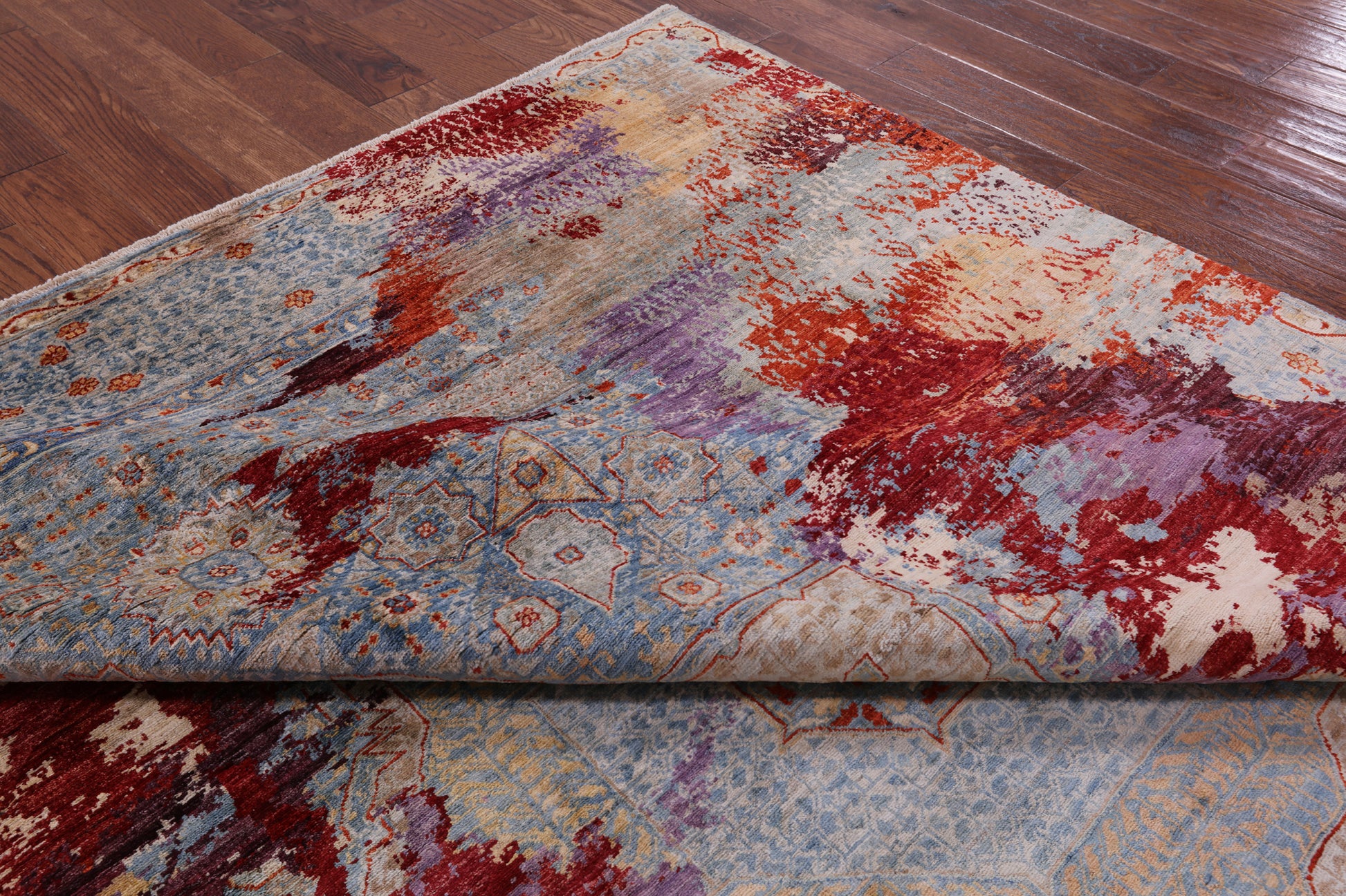Abstract Modern Mamluk Hand Knotted Wool Rug - 8' 0" X 9' 8" - Golden Nile