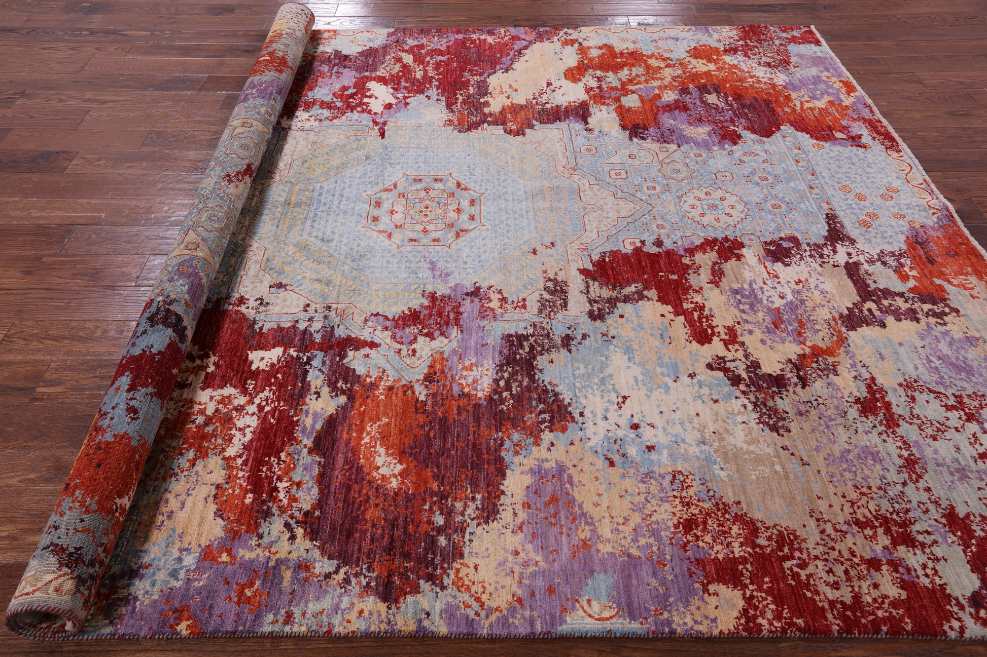 Abstract Modern Mamluk Hand Knotted Wool Rug - 8' 0" X 9' 8" - Golden Nile