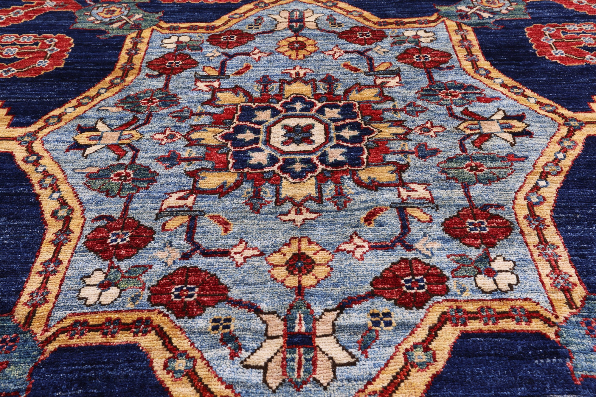Blue Persian Fine Serapi Hand Knotted Wool Rug - 9' 0" X 12' 3" - Golden Nile