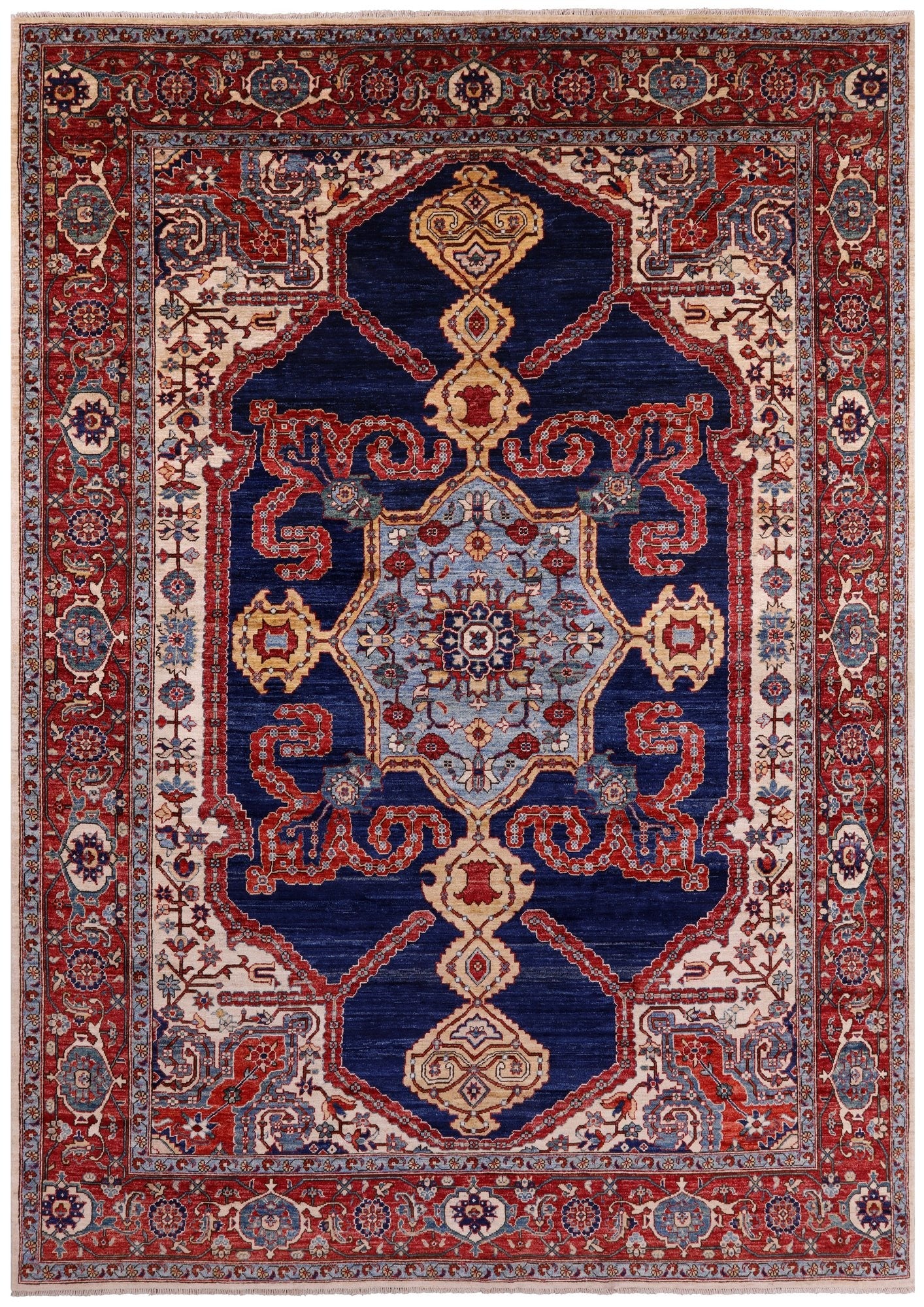 Blue Persian Fine Serapi Hand Knotted Wool Rug - 9' 0" X 12' 3" - Golden Nile