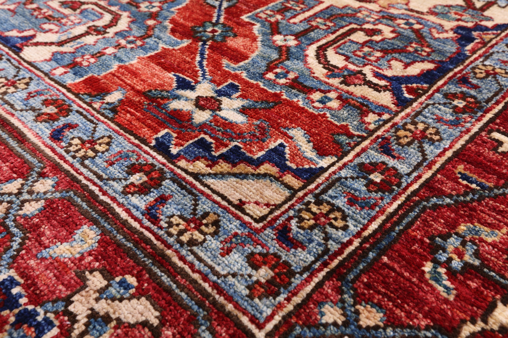 Blue Persian Fine Serapi Hand Knotted Wool Rug - 9' 0" X 12' 3" - Golden Nile