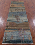 Tribal Persian Gabbeh Hand Knotted Wool Runner Rug - 2' 9" X 9' 8" - Golden Nile