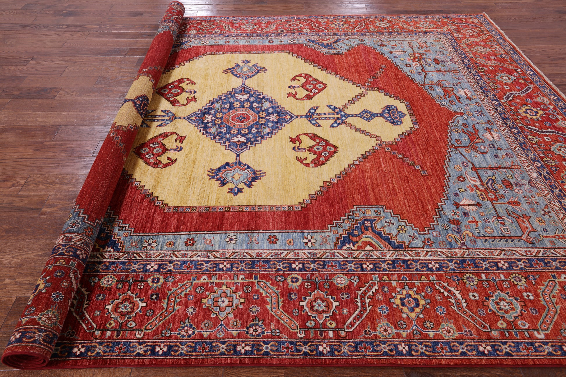 Rust Persian Fine Serapi Hand Knotted Wool Rug - 8' 9" X 11' 11" - Golden Nile