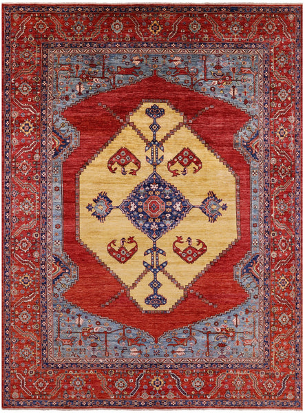 Rust Persian Fine Serapi Hand Knotted Wool Rug - 8' 9" X 11' 11" - Golden Nile