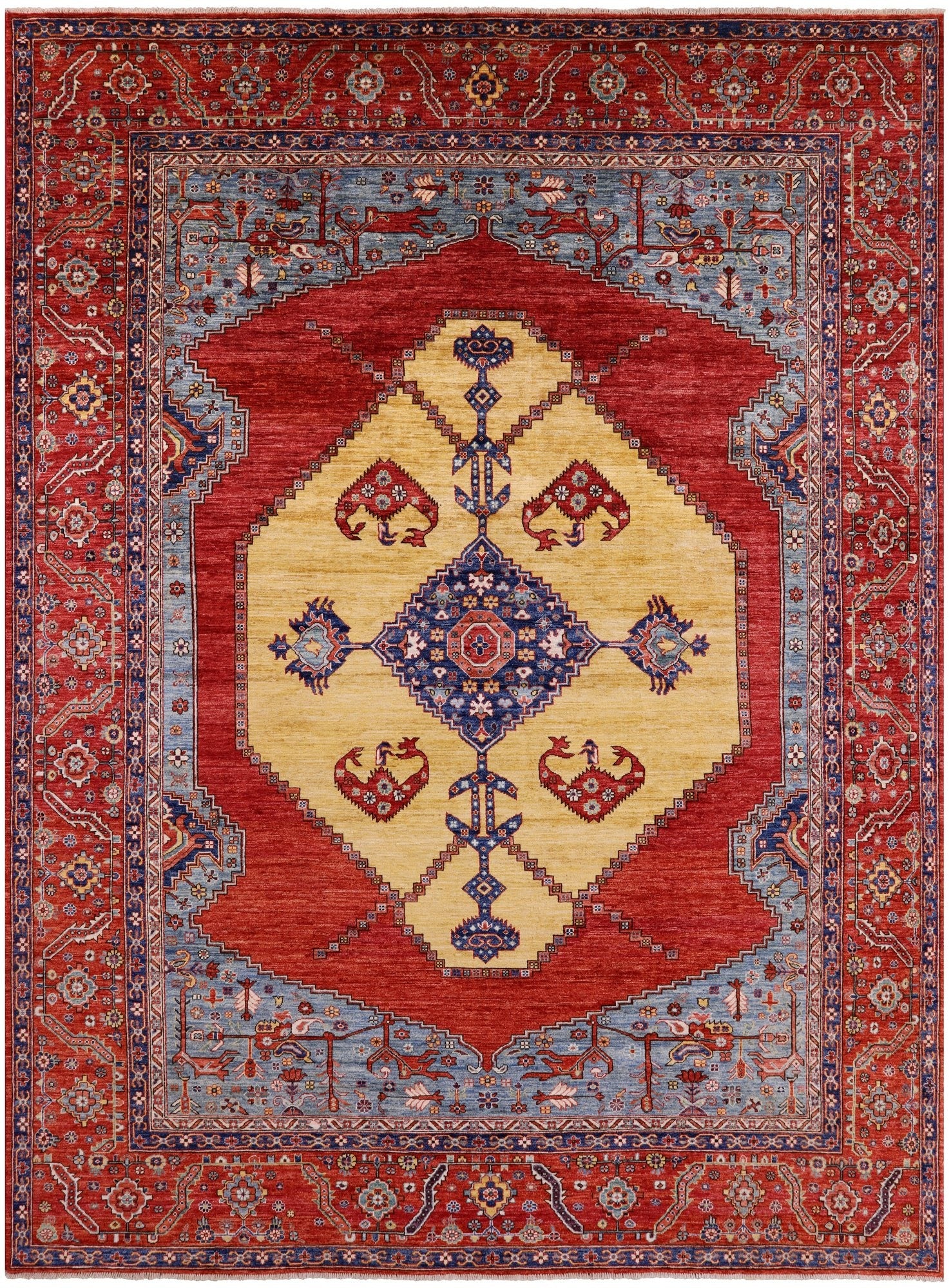 Rust Persian Fine Serapi Hand Knotted Wool Rug - 8' 9" X 11' 11" - Golden Nile