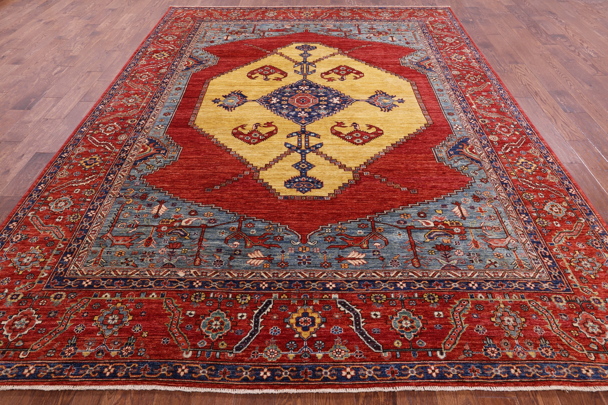 Rust Persian Fine Serapi Hand Knotted Wool Rug - 8' 9" X 11' 11" - Golden Nile