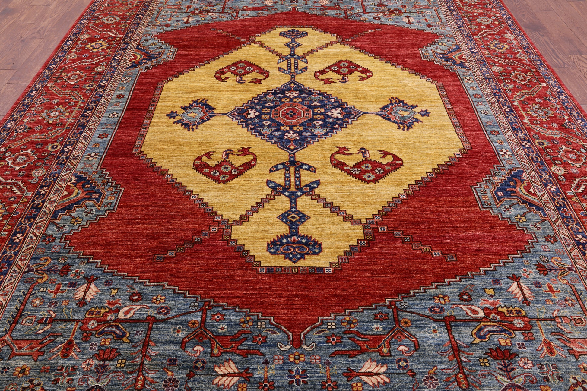 Rust Persian Fine Serapi Hand Knotted Wool Rug - 8' 9" X 11' 11" - Golden Nile