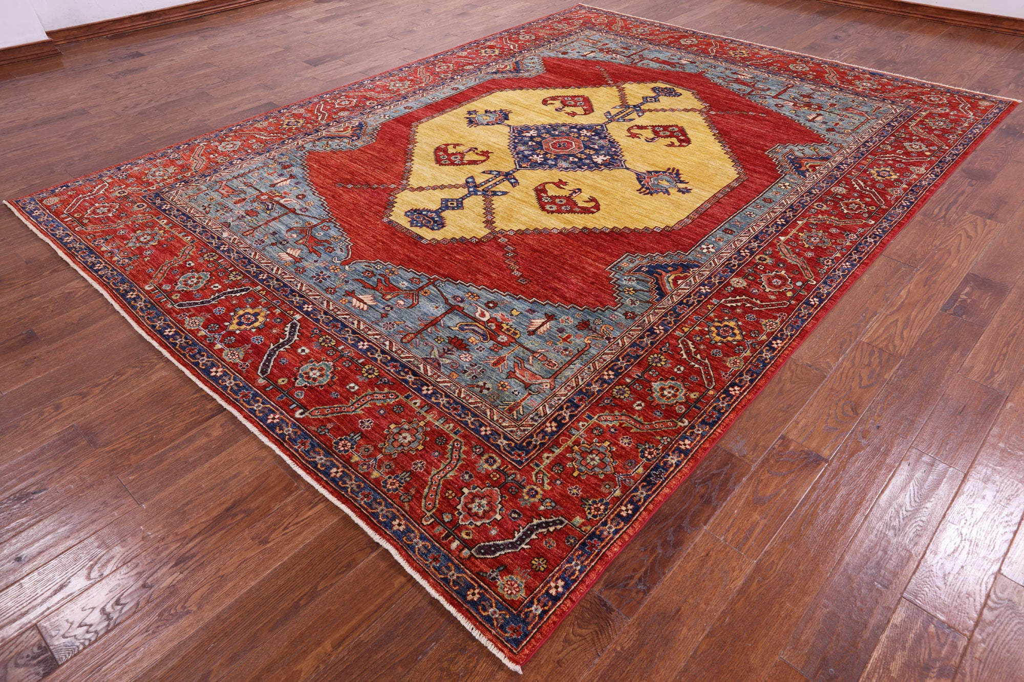 Rust Persian Fine Serapi Hand Knotted Wool Rug - 8' 9" X 11' 11" - Golden Nile