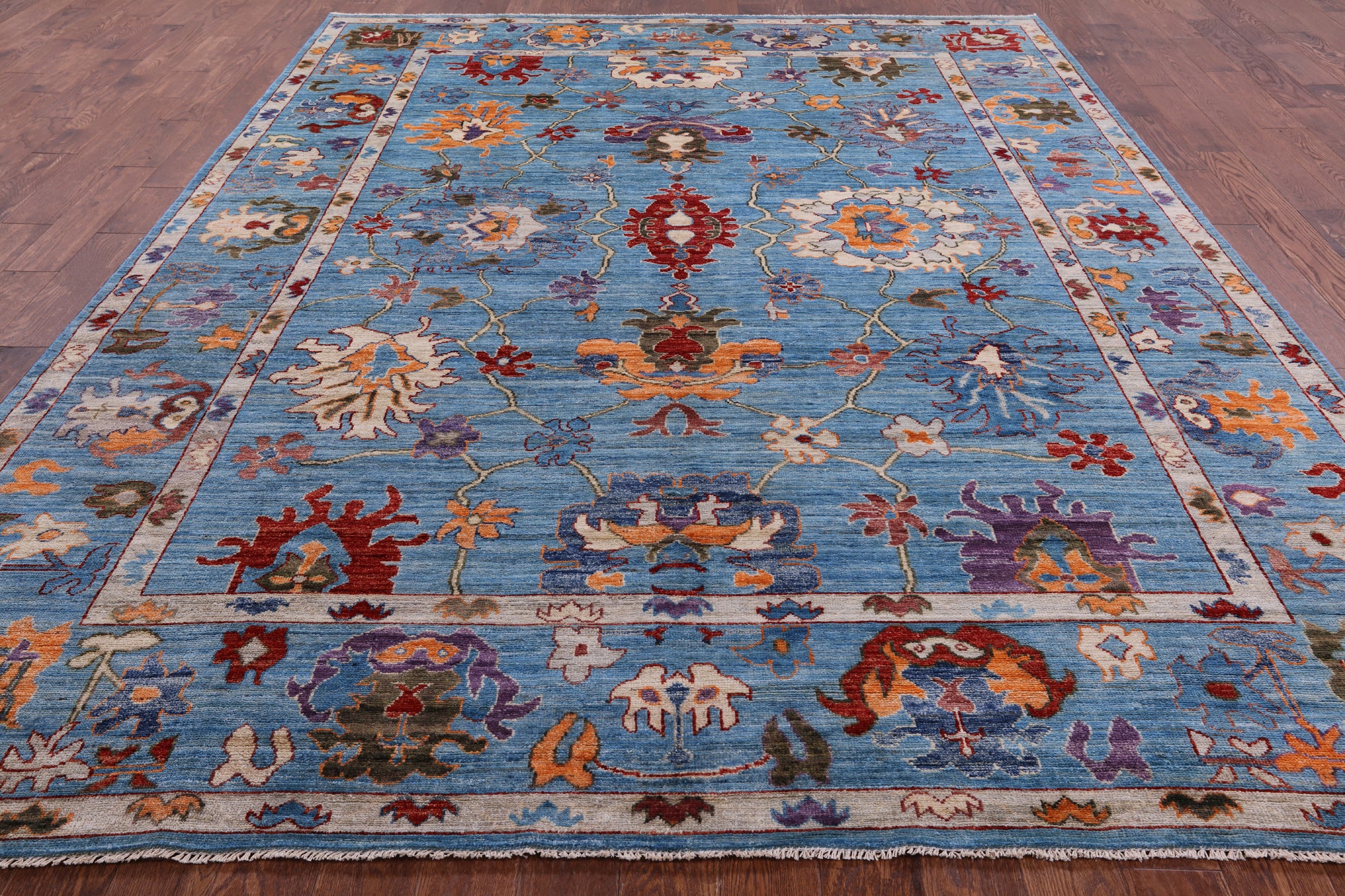 Blue Turkish Oushak Hand Knotted Wool Rug - 8' 9" X 12' 3" - Golden Nile