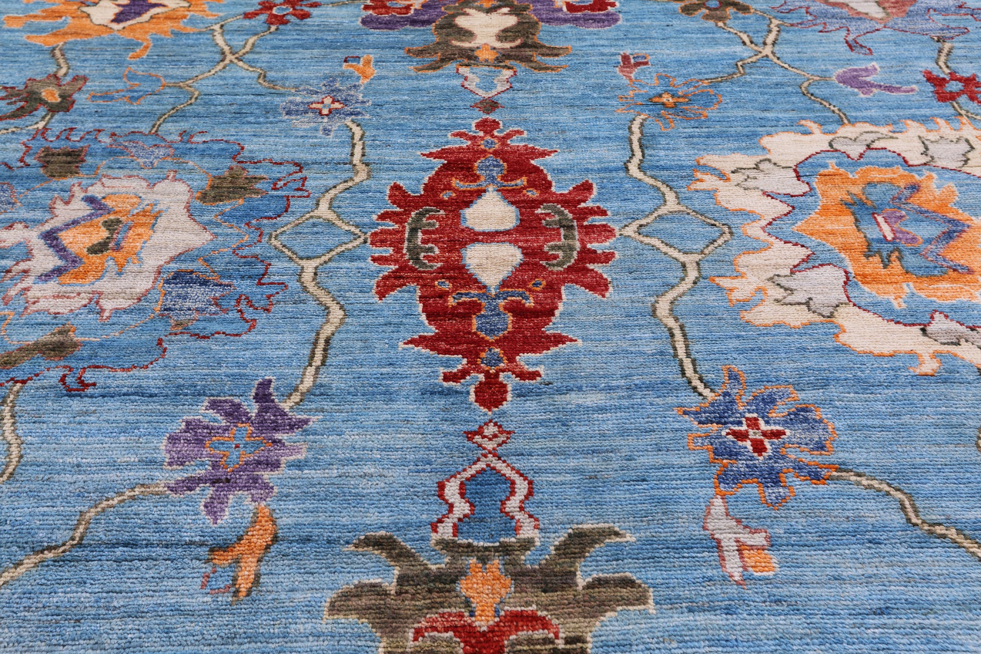 Blue Turkish Oushak Hand Knotted Wool Rug - 8' 9" X 12' 3" - Golden Nile
