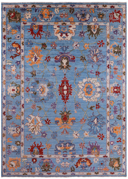 Blue Turkish Oushak Hand Knotted Wool Rug - 8' 9" X 12' 3" - Golden Nile