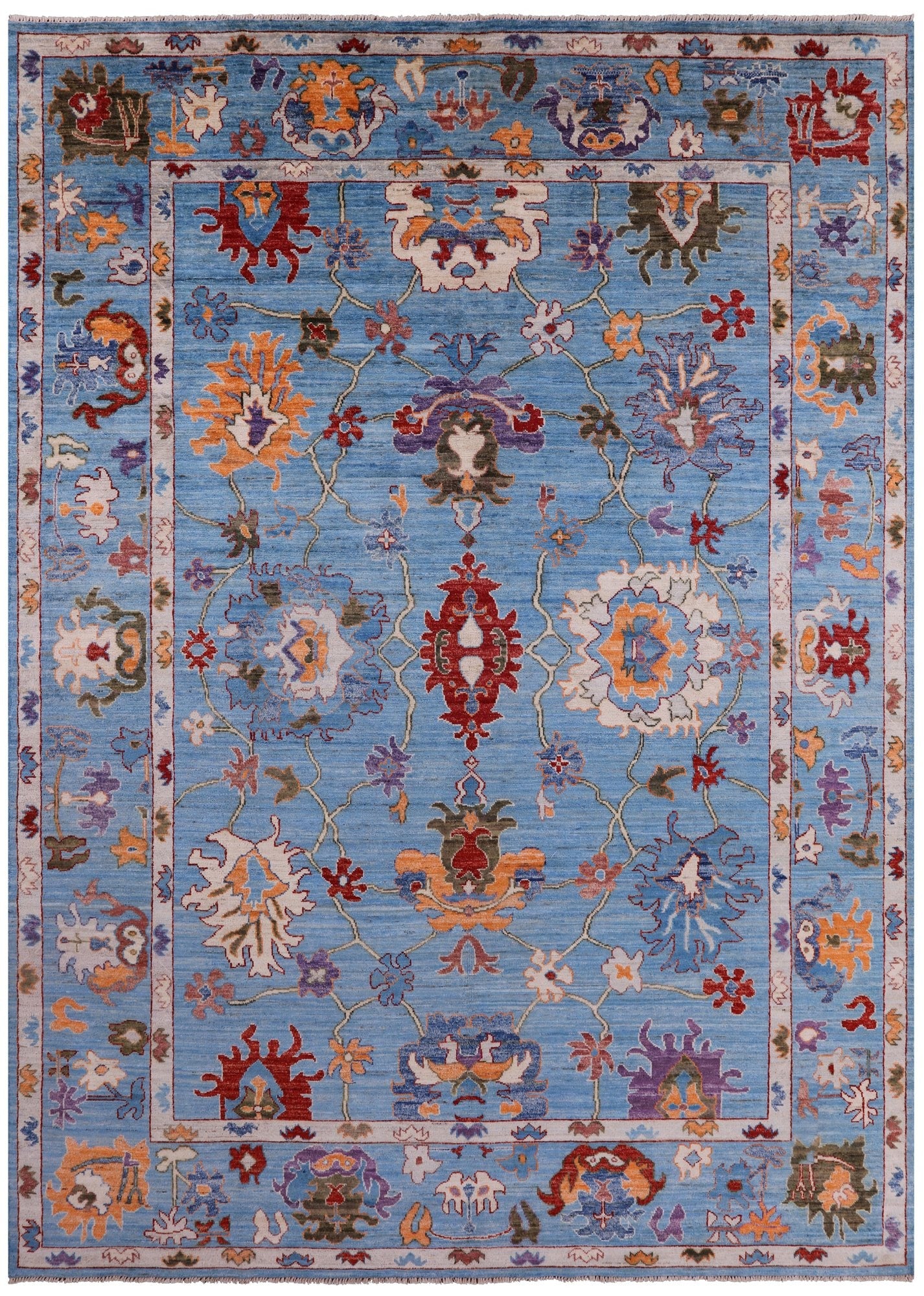 Blue Turkish Oushak Hand Knotted Wool Rug - 8' 9" X 12' 3" - Golden Nile