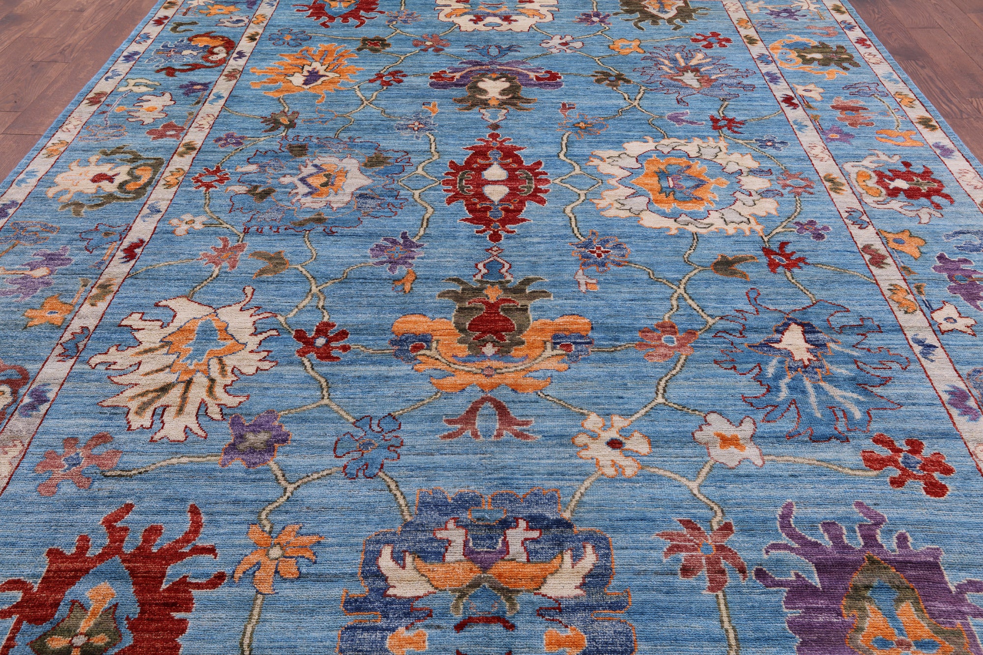 Blue Turkish Oushak Hand Knotted Wool Rug - 8' 9" X 12' 3" - Golden Nile