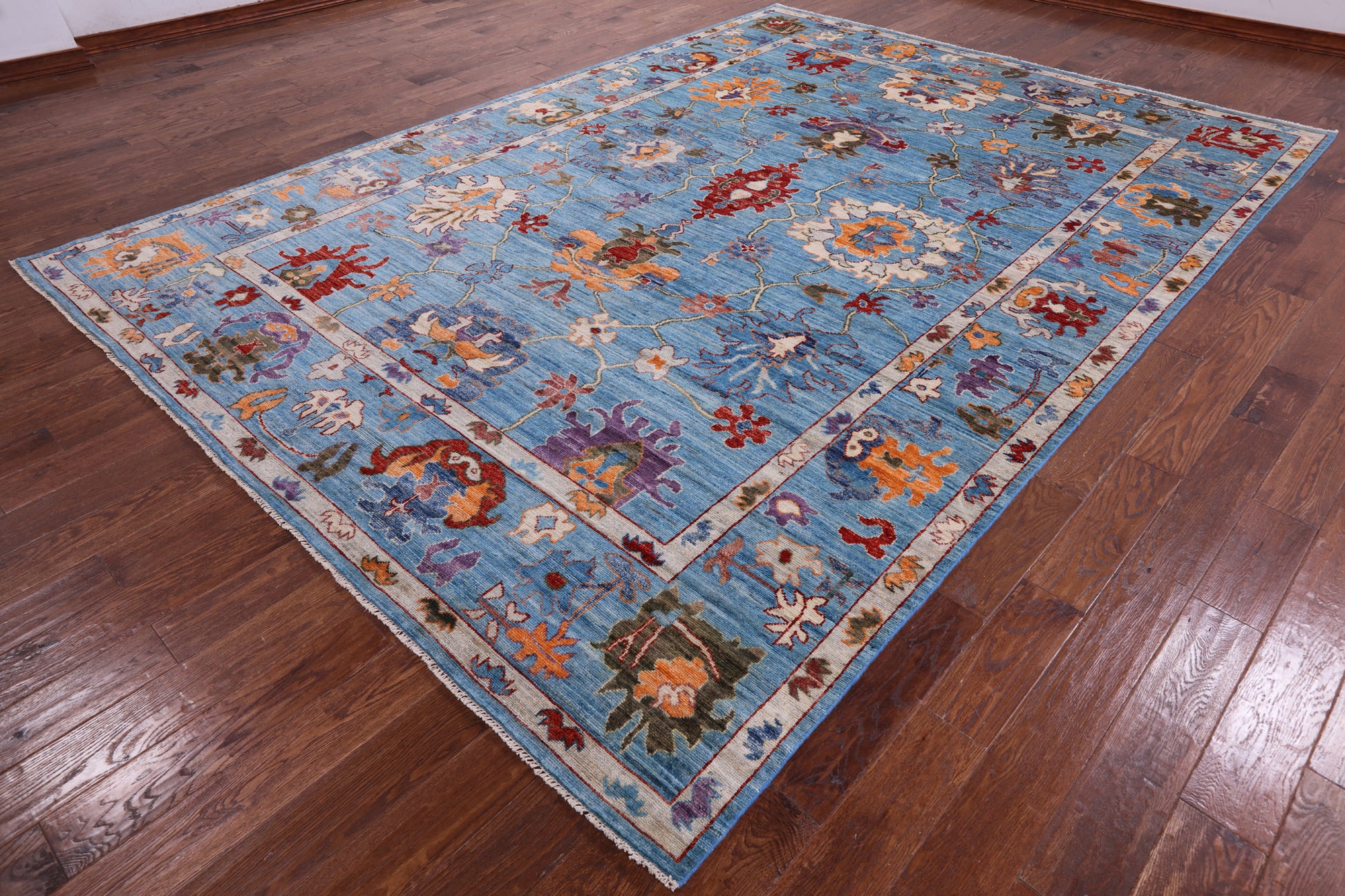 Blue Turkish Oushak Hand Knotted Wool Rug - 8' 9" X 12' 3" - Golden Nile