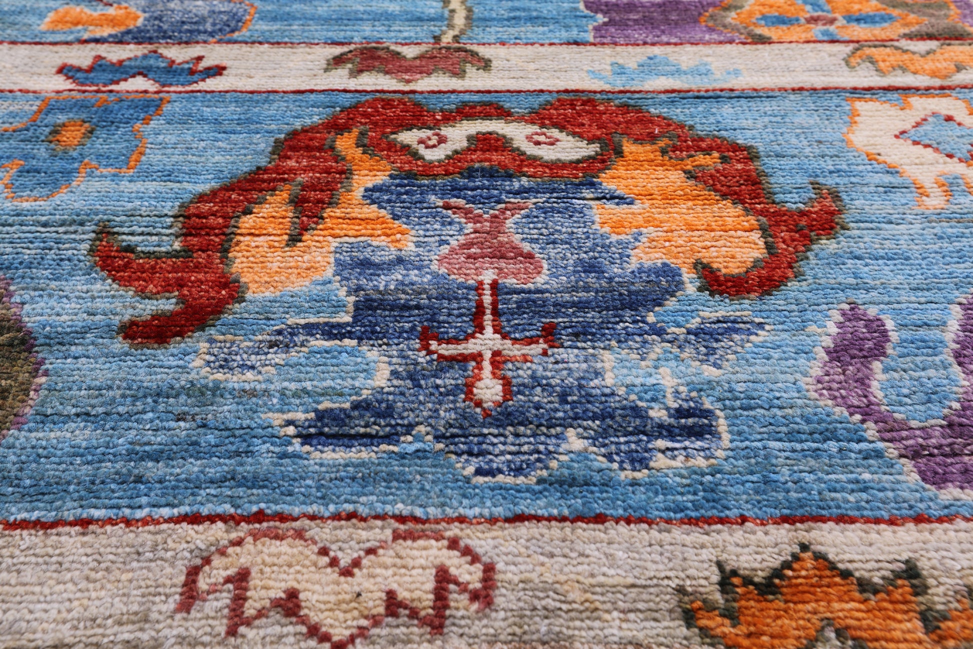 Blue Turkish Oushak Hand Knotted Wool Rug - 8' 9" X 12' 3" - Golden Nile