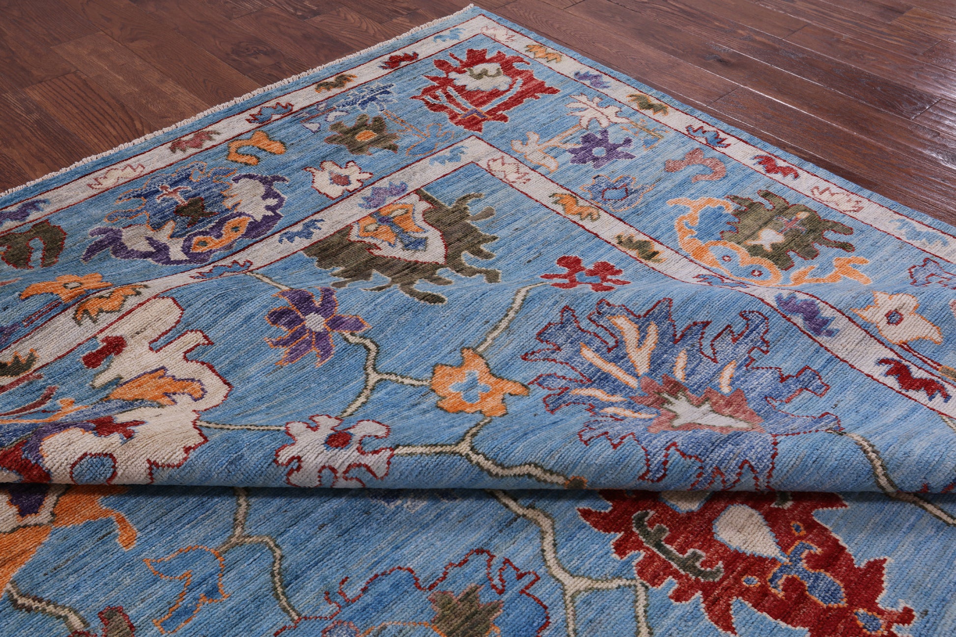 Blue Turkish Oushak Hand Knotted Wool Rug - 8' 9" X 12' 3" - Golden Nile