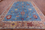Blue Turkish Oushak Hand Knotted Wool Rug - 9' 9" X 13' 6" - Golden Nile