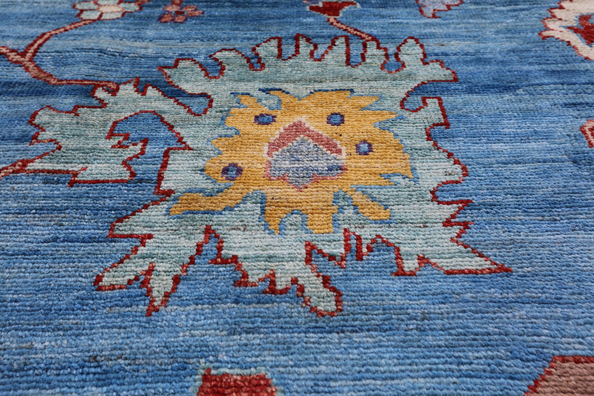 Blue Turkish Oushak Hand Knotted Wool Rug - 9' 9" X 13' 6" - Golden Nile