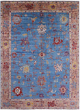 Blue Turkish Oushak Hand Knotted Wool Rug - 9' 9" X 13' 6" - Golden Nile