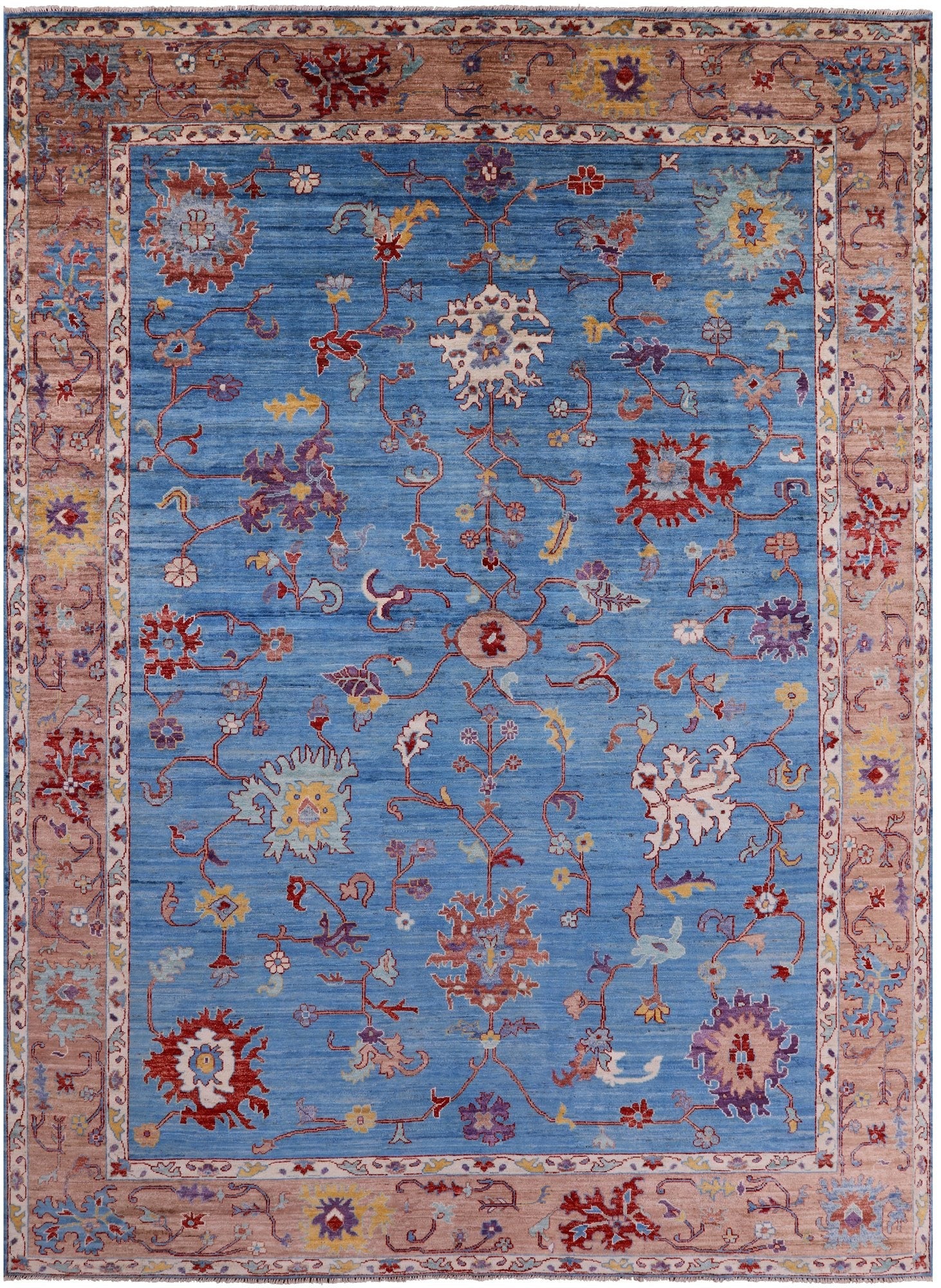 Blue Turkish Oushak Hand Knotted Wool Rug - 9' 9" X 13' 6" - Golden Nile