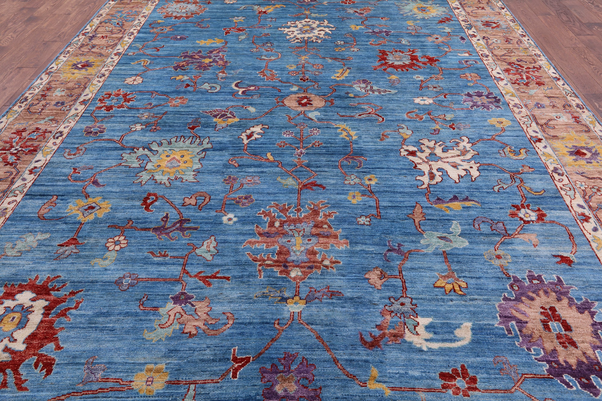 Blue Turkish Oushak Hand Knotted Wool Rug - 9' 9" X 13' 6" - Golden Nile
