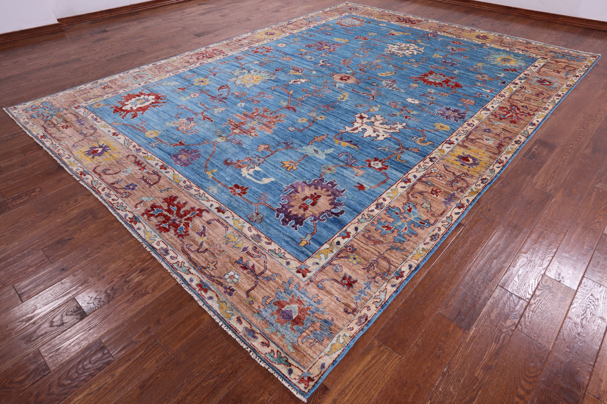 Blue Turkish Oushak Hand Knotted Wool Rug - 9' 9" X 13' 6" - Golden Nile