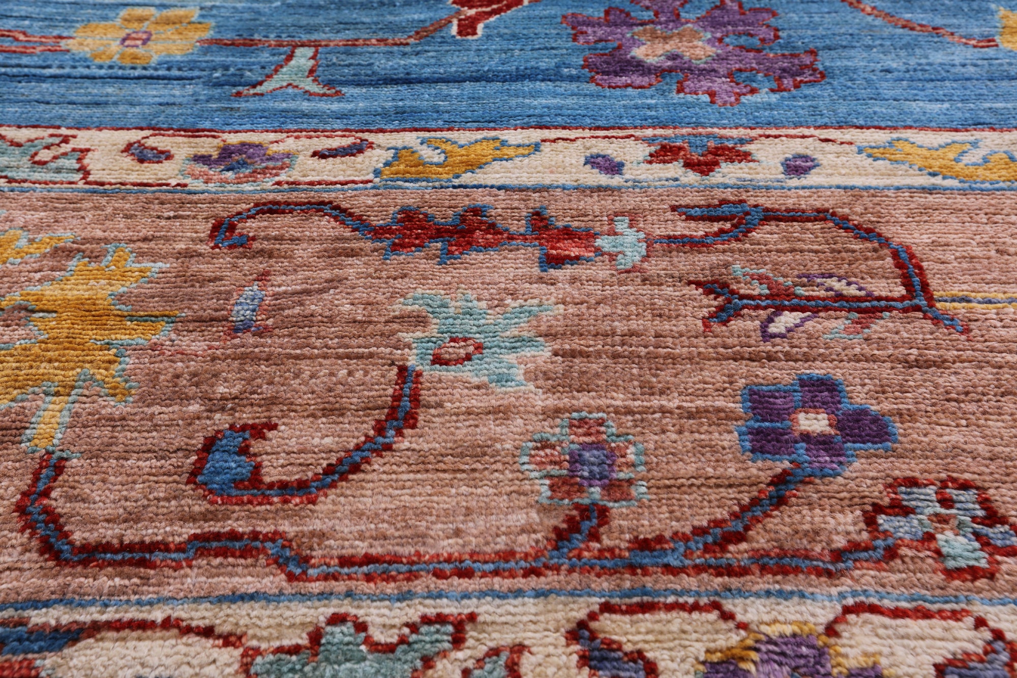 Blue Turkish Oushak Hand Knotted Wool Rug - 9' 9" X 13' 6" - Golden Nile