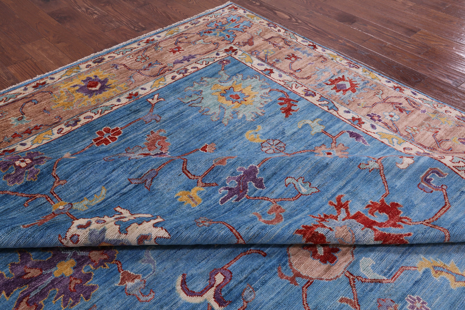 Blue Turkish Oushak Hand Knotted Wool Rug - 9' 9" X 13' 6" - Golden Nile