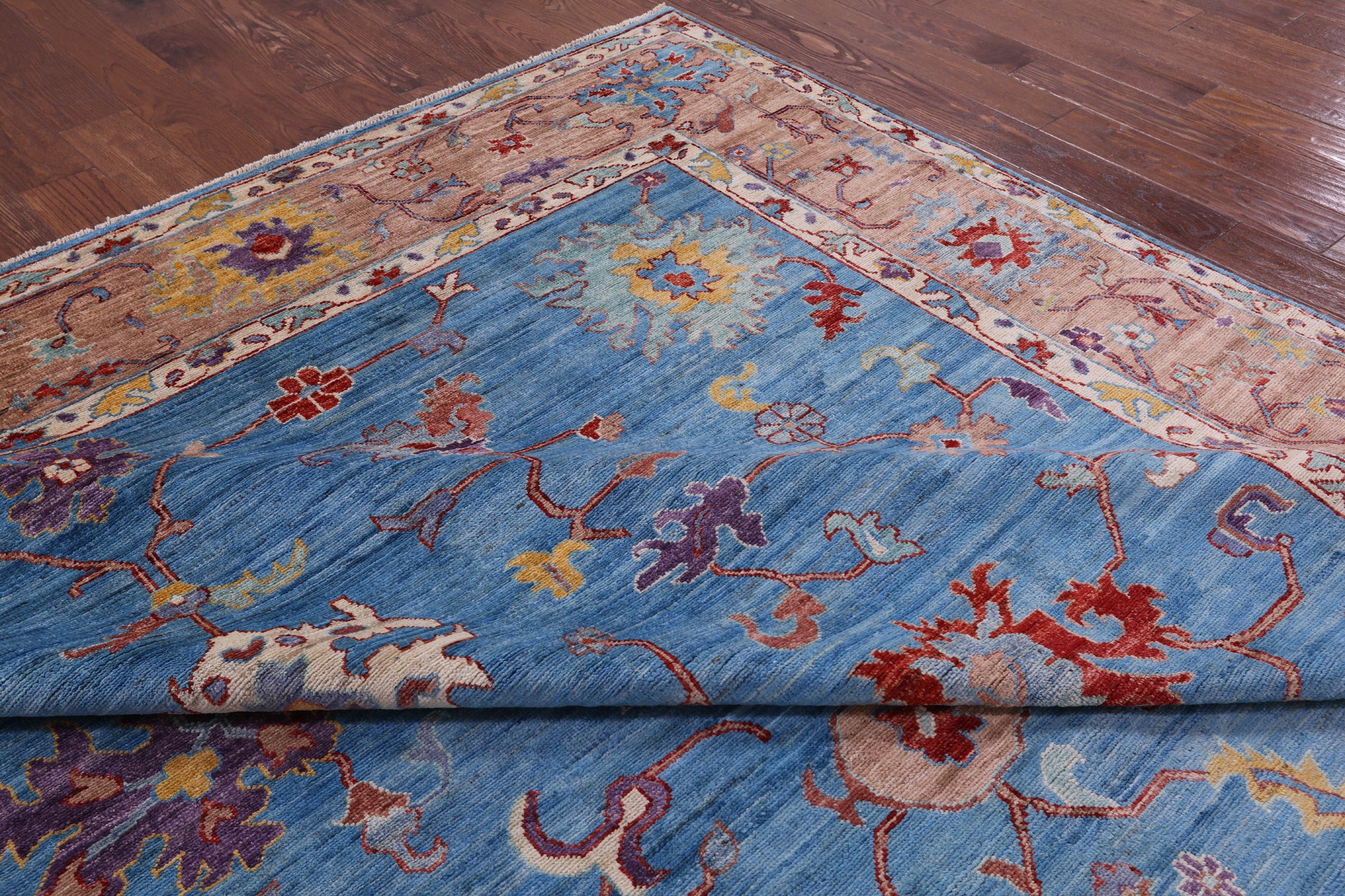 Blue Turkish Oushak Hand Knotted Wool Rug - 9' 9" X 13' 6" - Golden Nile