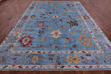 Blue Turkish Oushak Hand Knotted Wool Rug - 9' 1" X 12' 4" - Golden Nile