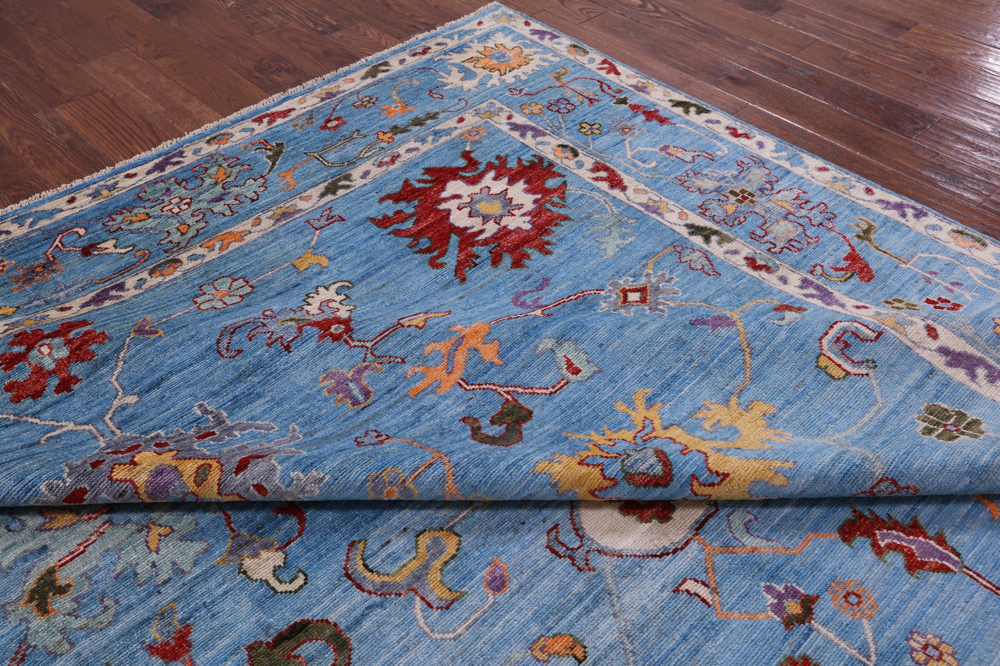 Blue Turkish Oushak Hand Knotted Wool Rug - 9' 1" X 12' 4" - Golden Nile