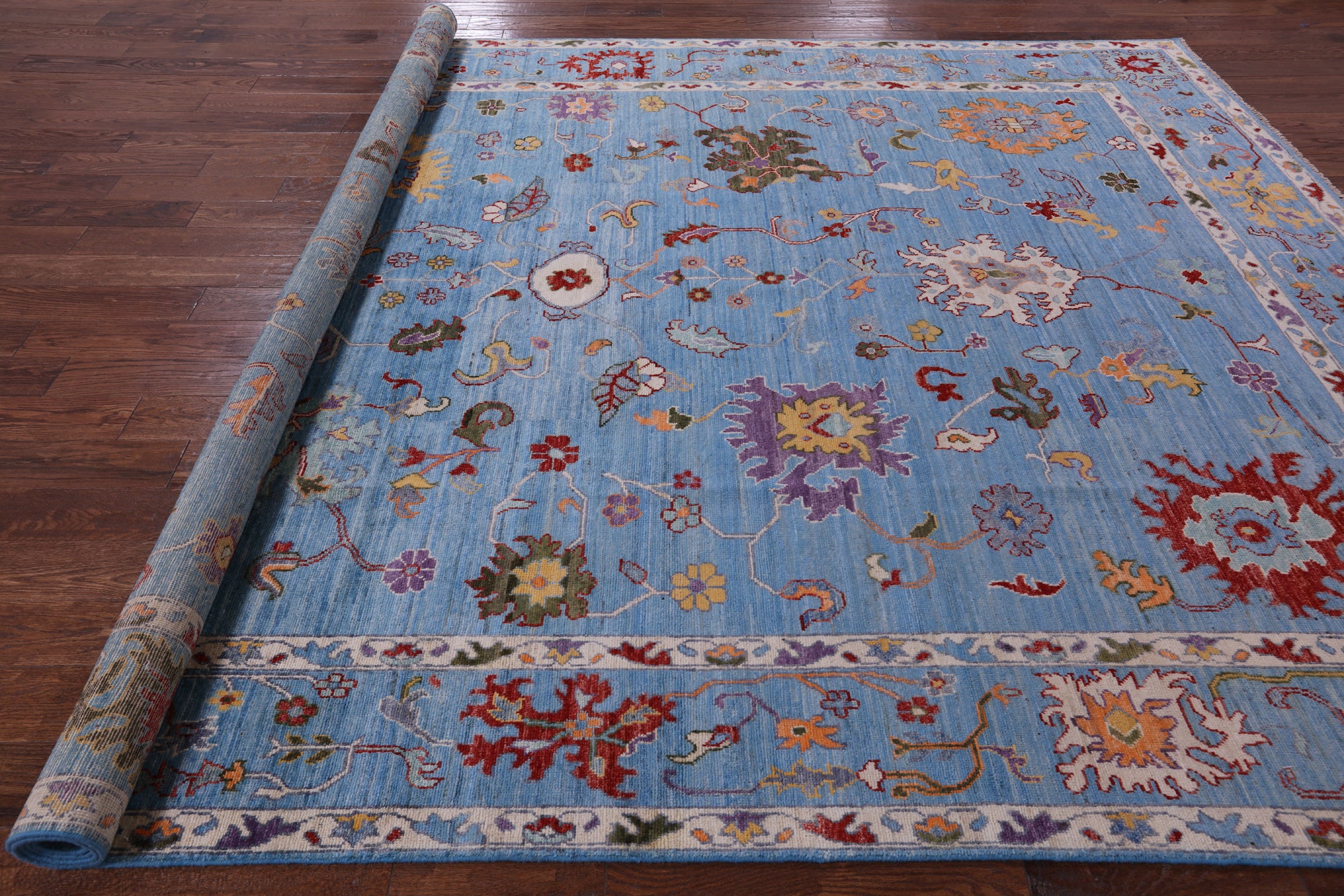Blue Turkish Oushak Hand Knotted Wool Rug - 9' 1" X 12' 4" - Golden Nile