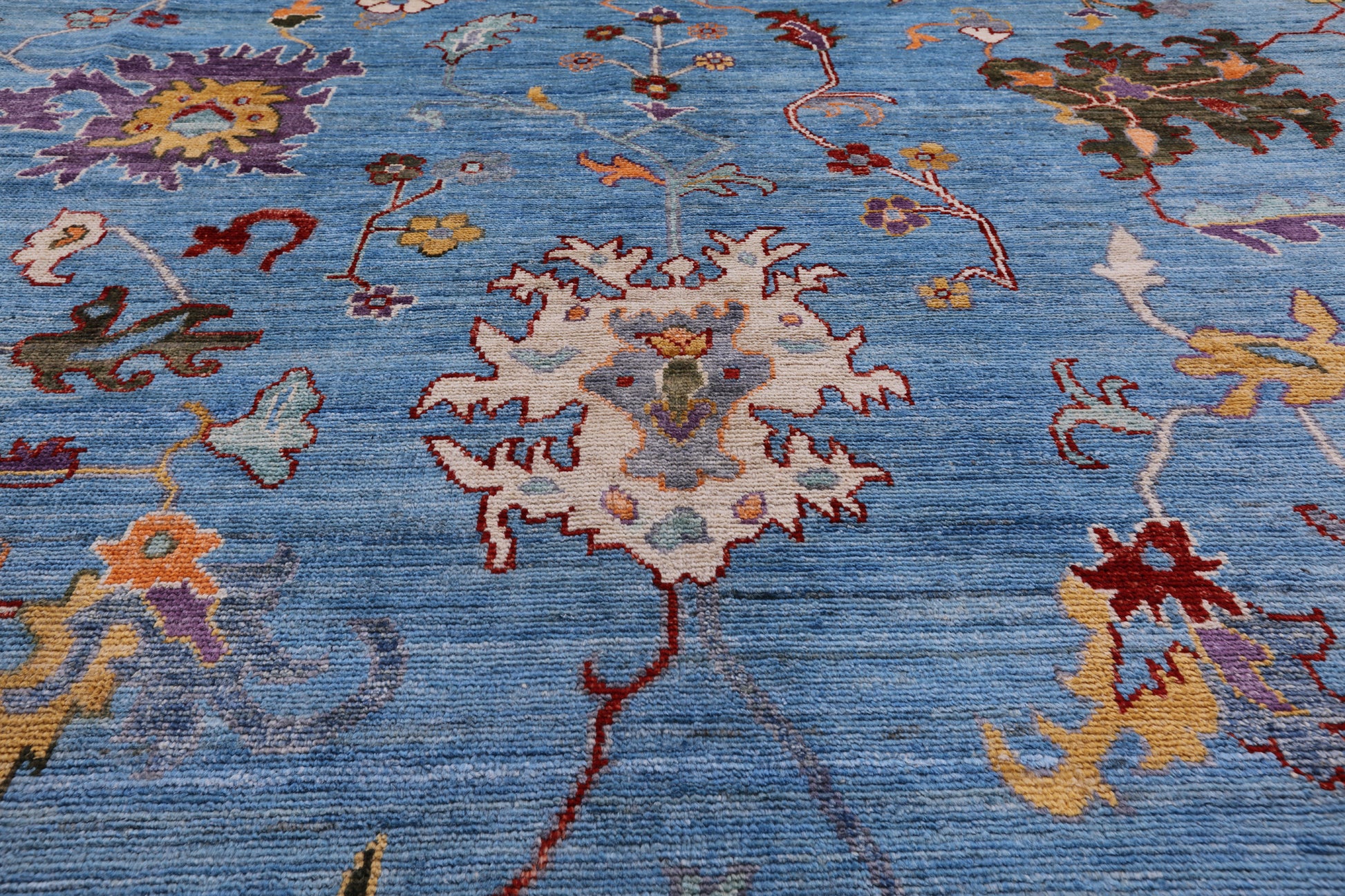 Blue Turkish Oushak Hand Knotted Wool Rug - 9' 1" X 12' 4" - Golden Nile