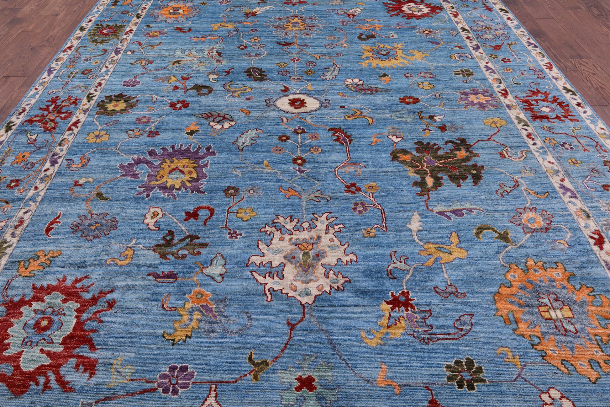 Blue Turkish Oushak Hand Knotted Wool Rug - 9' 1" X 12' 4" - Golden Nile