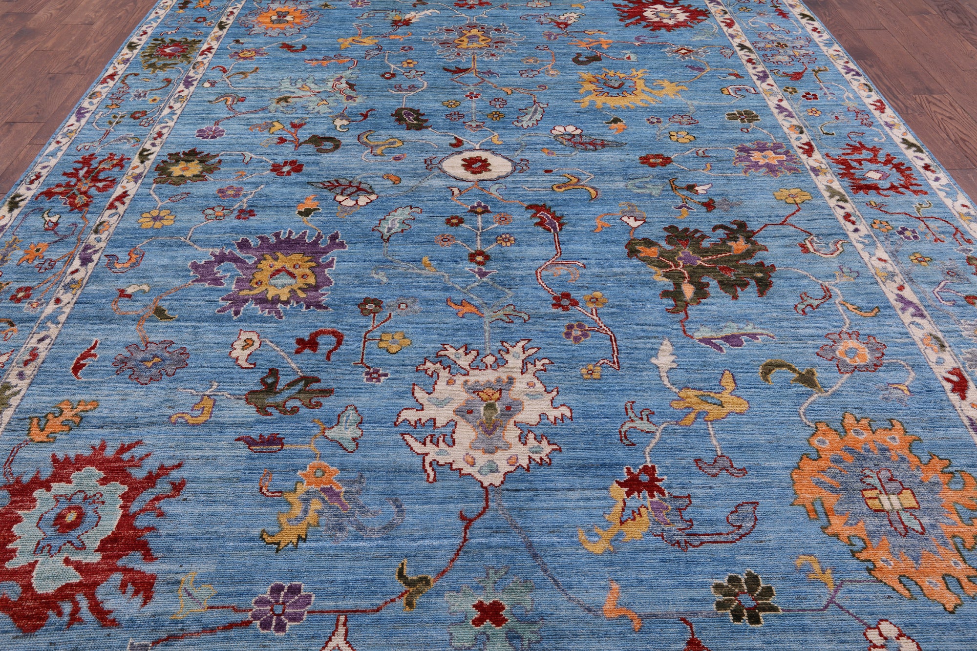 Blue Turkish Oushak Hand Knotted Wool Rug - 9' 1" X 12' 4" - Golden Nile