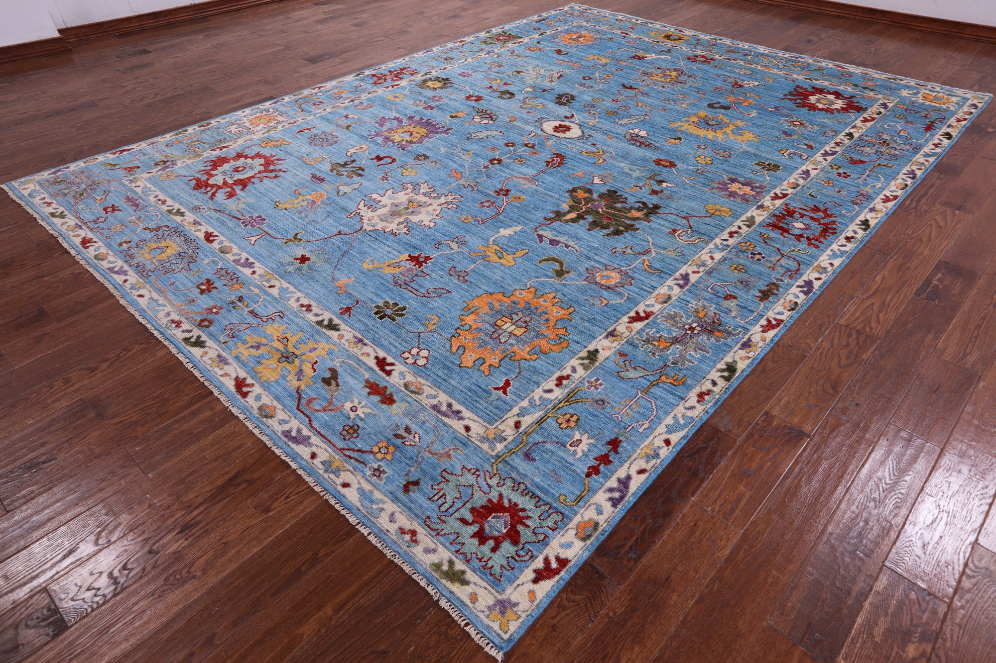 Blue Turkish Oushak Hand Knotted Wool Rug - 9' 1" X 12' 4" - Golden Nile