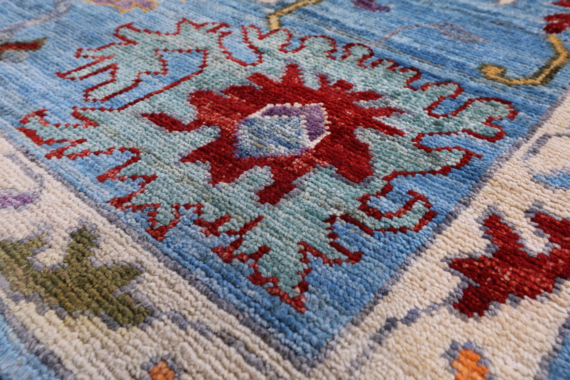 Blue Turkish Oushak Hand Knotted Wool Rug - 9' 1" X 12' 4" - Golden Nile