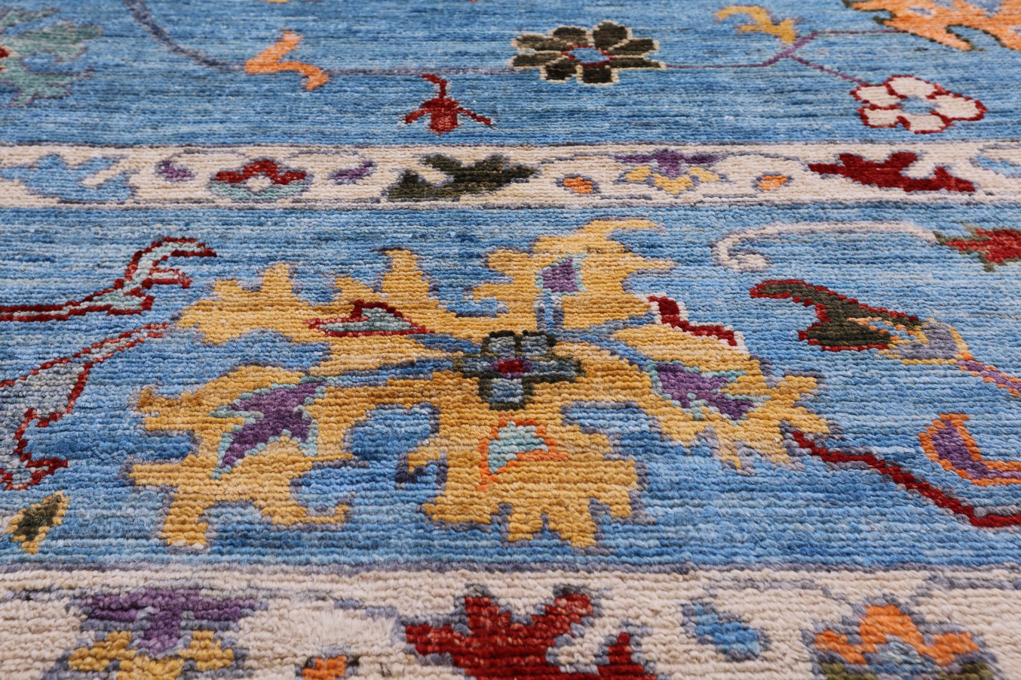 Blue Turkish Oushak Hand Knotted Wool Rug - 9' 1" X 12' 4" - Golden Nile