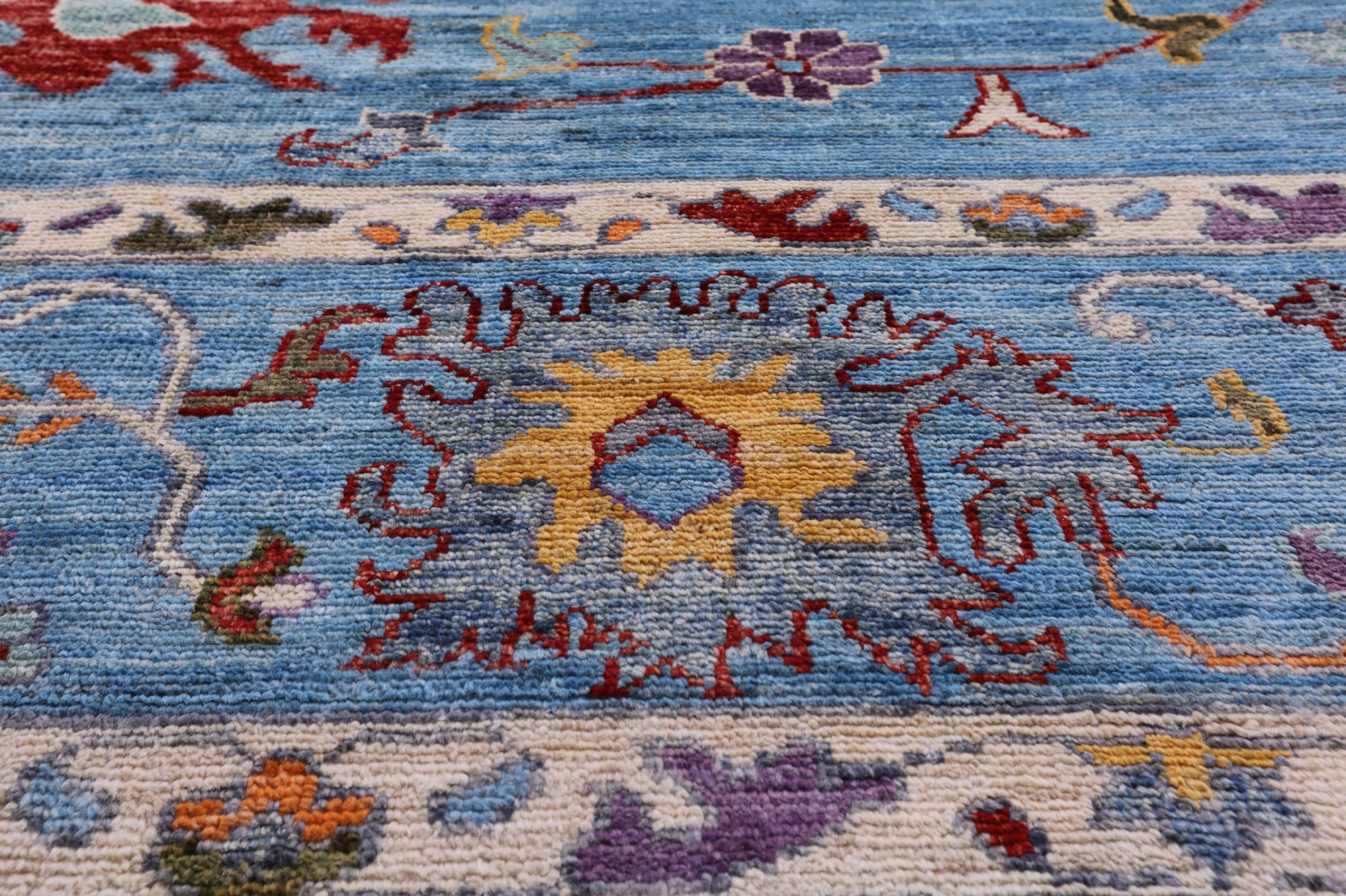 Blue Turkish Oushak Hand Knotted Wool Rug - 9' 1" X 12' 4" - Golden Nile